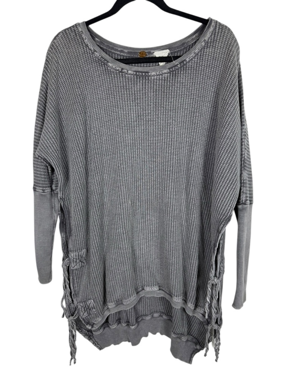 Free People FP One Interlaken Waffle Knit Thermal Tunic Gray Boho Sz Large - Picture 2 of 7